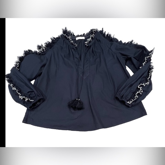 Ulla Johnson Top Size 2 Blouse Scalloped Cold Shoulder 100% Cotton - Picture 2 of 12